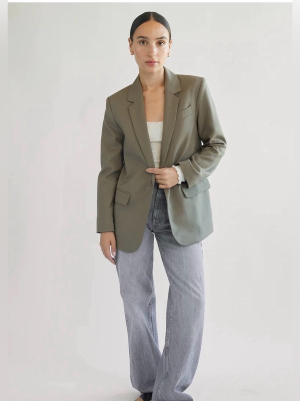 Women's Oversized Beige Blazer Jacket